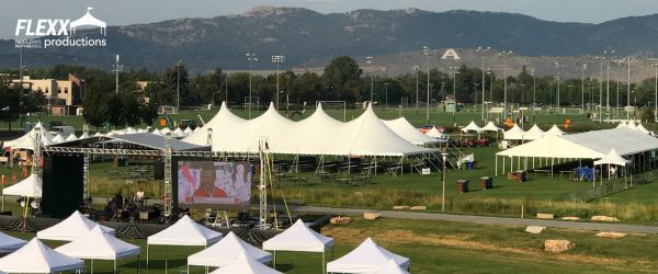 flexx-productions-tent-event-rentals-northern-colorado Various sizes of tent rentals set up for an outdoor event at Colorado State University in Fort Collins, CO