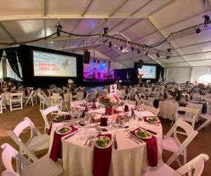 Audio and visual rentals set up for a corporate event