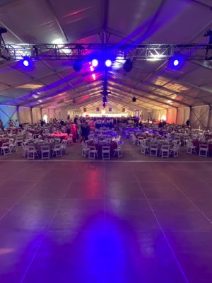 corporate-event-tent-and-lighting Large corporate event held in a massive clearspan structure tent