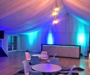Lighting rentals set up for a small indoor event