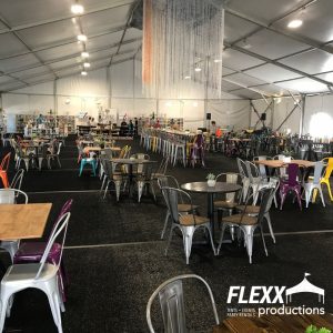 Temporary flooring installed underneath an event tent