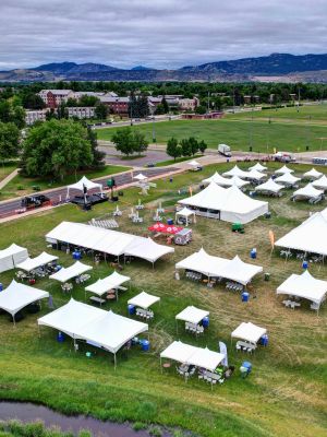 complimentary-cad-layout Several types of tent rentals set up at an outdoor festival