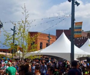 Market string lights and other festival rentals at an event