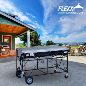 Large propane grill rental with wheels for a backyard BBQ