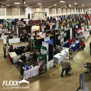 Pipe and drape rentals set up at a trade show to help with crowd control