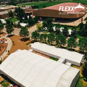 Several large Clearspan structure tents set up for an event at CSU