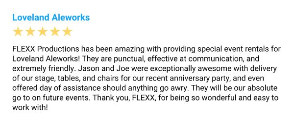 flexx-review-loveland-aleworks Five-star Google review from Loveland Aleworks