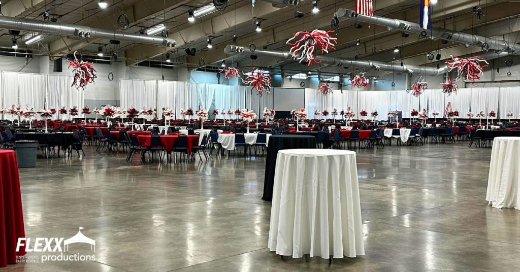 Holiday party rentals set up for a corporate party