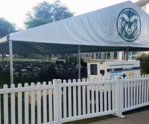 Fencing set up around a CSU tent