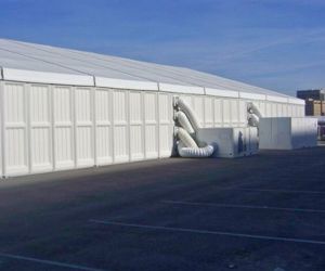 HVAC heating and cooling system installed on a temporary structure