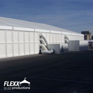 HVAC ducts that are heating and cooling a temporary structure tent